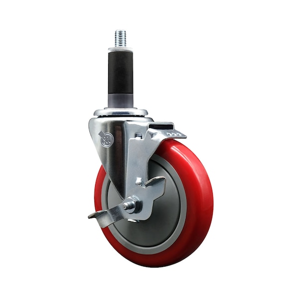 5'' Red Poly Swivel 1-1/8'' Expanding Stem Caster with Brake